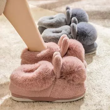 Женские туфли Rabbit Ball Cotton Shoes - зимние плюшевые, нескользящие, на толстом каблуке, теплые для пар 44-45 синий