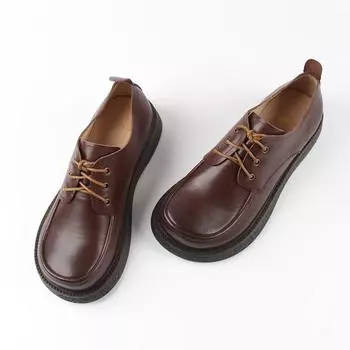 Женские туфли ручной работы из коровьей кожи в стиле ретро с плоской подошвой, на толстой подошве, из натуральной кожи, черно-коричневого цвета 35 чёрный