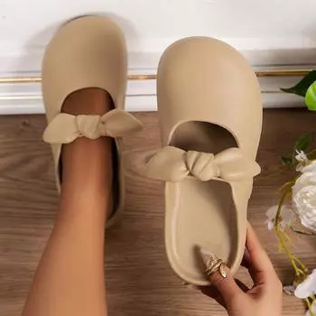 Женские туфли с бабочкой, тапочки, женские летние мюли, сексуальные низкие мокасины с закрытым носком, 2024, плоские квадратные резиновые туфли с бабочкой 35-36 чёрный
