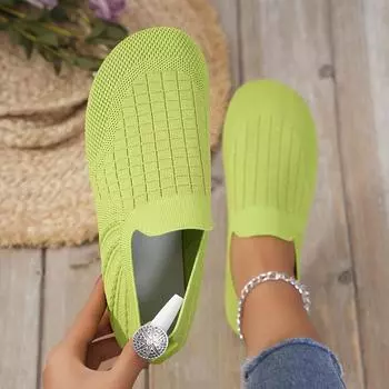 Женские туфли с большой головой, вязаные туфли на широкую ногу, женские туфли большого размера, удобные, свободные, всесезонные, новые, для дома и улицы 36 чёрный