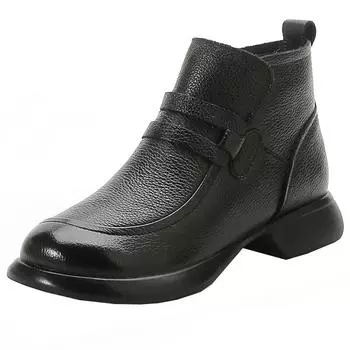 Женские туфли с круглым носком на платформе из кожи ручной работы в стиле ретро на толстом каблуке повседневные женские осенне-зимние мягкие плюшевые теплые сапоги 35