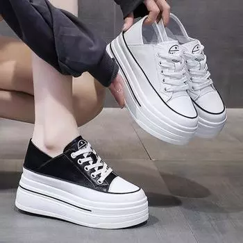 Женские туфли с небольшой внутренней частью, увеличивающие рост, 8 см, универсальные и дышащие, летние, новые, с высокой подошвой, с толстой подошвой, с кроссовками 35 белый