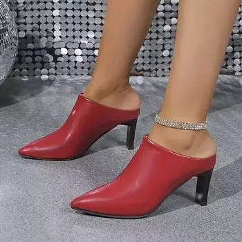 Женские туфли с острым носком, элегантные туфли на высоком каблуке, модные осенние босоножки с открытой пяткой 2024 года, модные новые брендовые платья Chaussures 37 красный