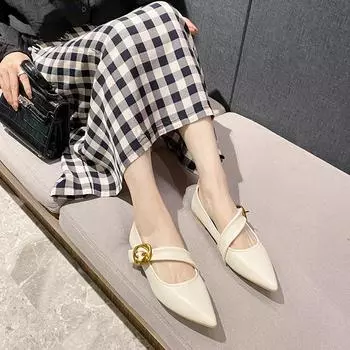 Женские туфли с острым носком и плоской подошвой, новинка 2025 года, весна-осень, легкая мягкая подошва, низкий каблук, односложная пряжка, женские туфли с плоской подошвой для женщин W20 35 чёрный