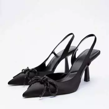Женские туфли с острым носком и тонким каблуком Slingbacks 2024 Летние туфли на каблуке Slip on Женские туфли на каблуке для вечеринок Женские туфли на высоком каблуке Туфли-лодочки 35 чёрный