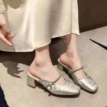 Женские туфли с острым носком, мюли, туфли на каблуках, сексуальные сандалии, модные шлепанцы, летние новые повседневные туфли-лодочки Mujer Zapatos, шлепанцы 35 чёрный