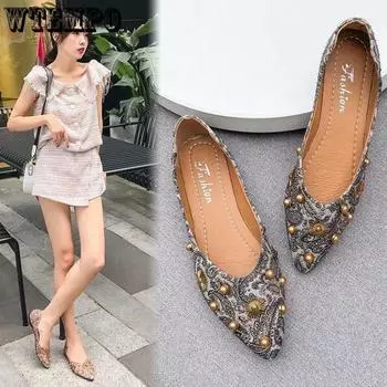 Женские туфли с острым носком на плоской подошве, женская нескользящая мягкая удобная обувь с леопардовым принтом и вышивкой 35 белый