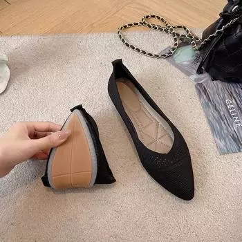 Женские туфли с острым носком на плоской подошве, модные лоферы, балетки с мягкой подошвой, классические босоножки с сетчатой нескользящей подошвой 35 жёлтый