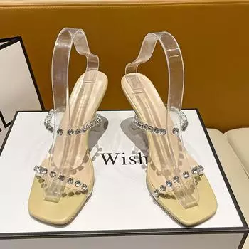 Женские туфли с открытым носком и цепочкой на высоком каблуке, летние, новый стиль, модные сандалии большого размера для банкетов и вечеринок в стиле знаменитостей 40