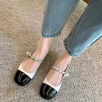 Женские туфли с пряжкой и ремешком, женские балетки, модные балетки подходящего цвета, женские балетки, новые балетки Мэри Джейн с ниткой и бусинами 35 серебряный