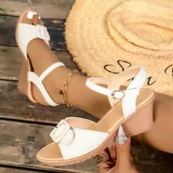 Женские туфли с пряжкой на ремне и покатым каблуком, большие размеры, с круглым носком, с открытым носком, с одним ремешком 36 чёрный