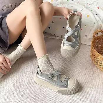 Женские туфли с пряжкой на ремне и закрытым носком, женские сандалии на каждый день, женские сандалии на плоской платформе с закрытым каблуком 35 серый