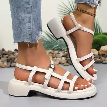 Женские туфли с пряжкой на ремне, женские сандалии, модные, повседневные, с узким ремешком, женские, летние, с открытым носком, на каблуке 35