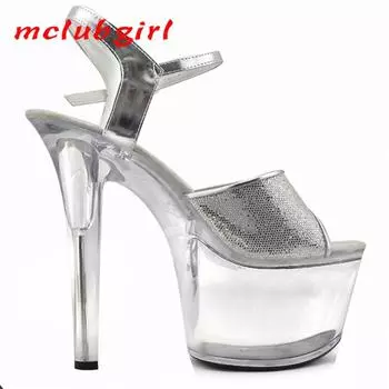 Женские туфли с пряжкой «рыбий рот» на высоком каблуке, прозрачный тонкий каблук, белые модные босоножки, танцевальная обувь, высота 17 см, платформа 7 см, YKC 33