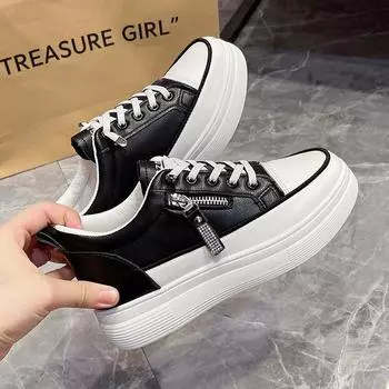 Женские туфли с толстой подошвой, белые туфли, повседневная обувь, корейская версия спортивной и повседневной обуви со шнуровкой, модная 35 чёрный