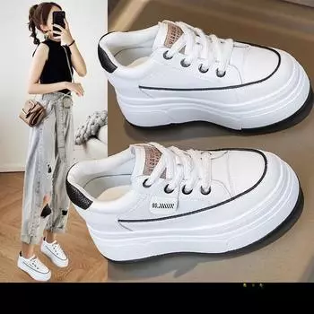 Женские туфли с толстой подошвой и маленькой увеличивающей рост стелькой, кожаные белые туфли, весенние новинки, универсальные и легкие повседневные туфли для сноуборда 34