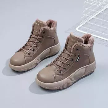 Женские туфли с толстой подошвой, повседневные туфли с высоким берцем, женские туфли на осень и зиму, новые модные женские туфли с круглым носком 35 хаки