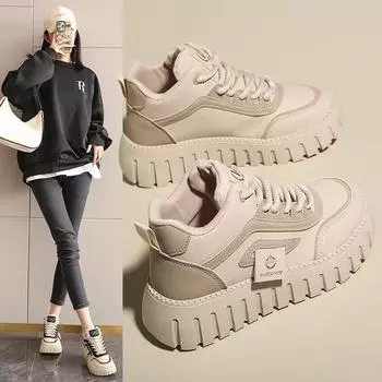 Женские туфли с толстым дном и высоким берцем, весна и осень, новые туфли, увеличивающие рост, повседневные универсальные спортивные туфли белого цвета 35