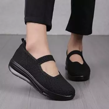 Женские туфли с трикотажной сеткой и мягкой подошвой с вырезами 36 чёрный