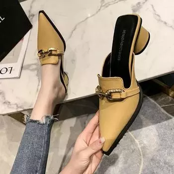Женские туфли с закрытым носком и бабочкой-узлом, женские тапочки, повседневные туфли на квадратном каблуке, шлепанцы, новые роскошные остроносые женские туфли 35