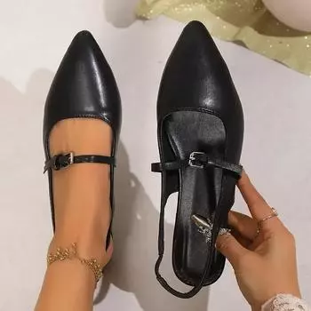 Женские туфли с закрытым носком, женские сандалии, большие размеры, офисные сандалии, женские, с пряжкой, острым носком, на низком каблуке, туфли без застежек, женские 35 чёрный