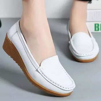 Женские туфли Slip On Nurse Shoes Soft Chaussure Femme Plus Size Женские туфли на плоской подошве из натуральной кожи Модные теннисные туфли на плоской подошве Мокасины 38