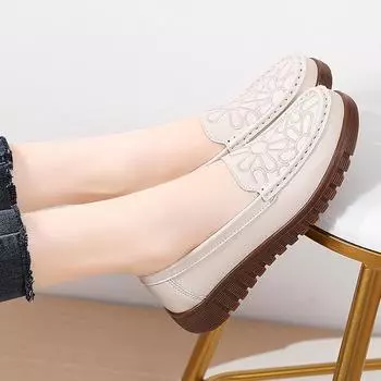 Женские туфли-слипоны из натуральной кожи с подошвой из коровьей кожи — удобные, нескользящие туфли на плоской подошве для людей среднего и пожилого возраста. 37 серый