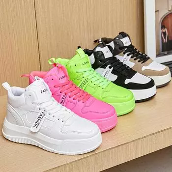 Женские туфли со средним и высоким берцем, туфли с толстой подошвой, кожаная обувь с лапшой, осенне-зимняя спортивная обувь большого размера 35 белый