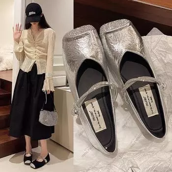 Женские туфли со стразами и французскими блестками, туфли Мэри Джейн на плоской подошве, женские туфли с мягкой подошвой и юбкой 35 серебряный