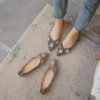 Женские туфли со стразами в этническом стиле, новая коллекция весна/осень 2025 г., большие размеры 41–43, плоская подошва. 43 чёрный