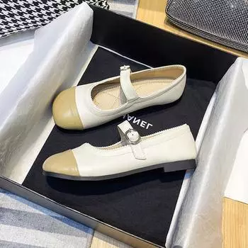 Женские туфли Spot Single из мягкой кожи с мягкой подошвой, подходящие по цвету туфли Xiaoxiangfeng с пряжкой One-Word Mary Jane, новые женские туфли на плоской подошве 34 жёлтый
