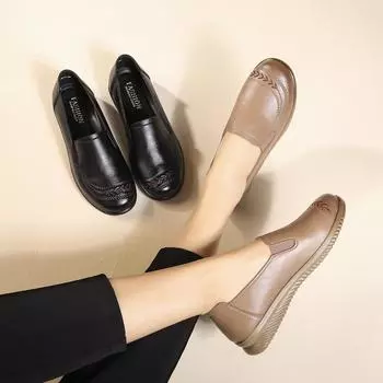 Женские туфли среднего и пожилого возраста на плоской подошве, удобные, с мягкой подошвой, кожаные, нескользящие, для мам, весна-осень 35