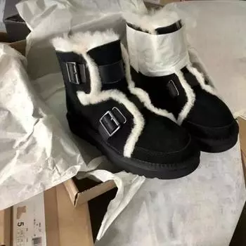 Женские туфли средней длины из черной замши на платформе, полувысокие женские зимние сапоги, эластичные массивные сапоги, женские меховые дизайнерские роскошные распродажа 35