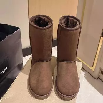 Женские туфли средней длины, женские зимние сапоги Moon, элегантные, на среднем каблуке, полувысокие, коричневые, зима 2024, стильная акция Pu On 36