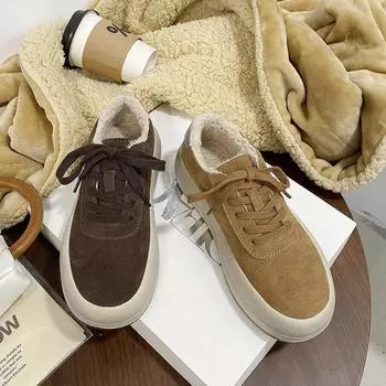 Женские туфли Star Board на толстой подошве из бархата 2024 года, универсальные, из кожи, старые, грязные, теплые, с полированной подошвой, повседневные туфли 35 кофейный