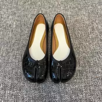 Женские туфли-таби из натуральной кожи, кожаные туфли ручной работы на плоской подошве, высококачественные туфли-мюли с раздвоенным носком, женские роскошные дизайнерские лоферы 35 чёрный