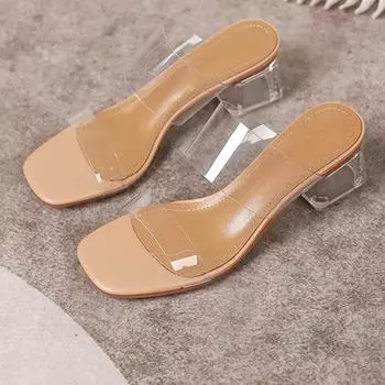 Женские туфли-туфельки со стразами в стиле феи 2024 года — прозрачные туфли на высоком каблуке с одним ремешком и босоножки на толстом каблуке Size 40