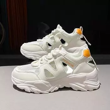 Женские туфли TUINANLE, дышащие сетчатые кроссовки на танкетке, платформе, со шнуровкой, повседневные туфли с вырезами 36 хаки