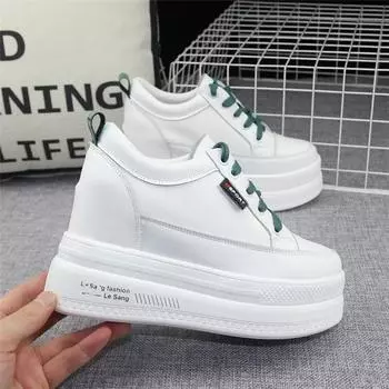 Женские туфли, увеличивающие рост, каблук 10 см, весна-осень, танкетка, дышащие женские кроссовки, повседневные кроссовки на платформе, белые туфли 34