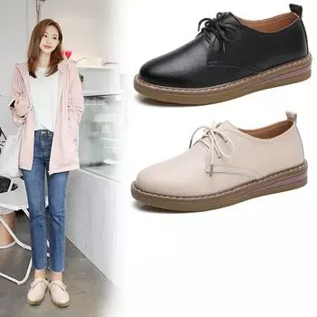Женские туфли в британском стиле, одинарные туфли, женские повседневные туфли из коровьей кожи, универсальные женские рабочие туфли 35 чёрный