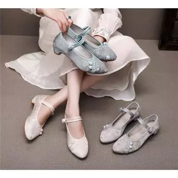 Женские туфли в китайском стиле на среднем каблуке 4 см, цвет шампанского, удобные вышитые туфли из ткани 35 синий