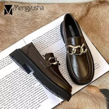 Женские туфли в стиле Лолита на толстой подошве, дизайнерские туфли на платформе с металлической цепочкой, дерби с широким носком, женские джинсы для девочек в японском стиле Mary 5 чёрный