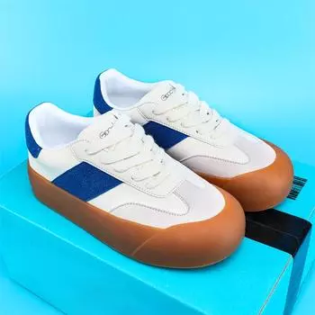 Женские туфли в стиле пэчворк на толстой подошве, суперпопулярные и универсальные повседневные спортивные туфли небольшого размера белого цвета 36 чёрный