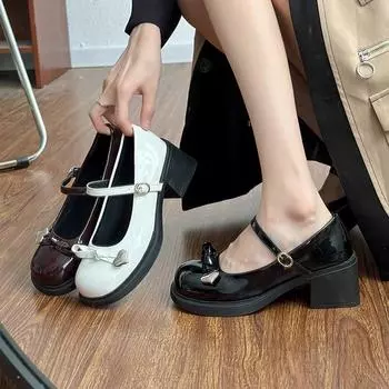 Женские туфли в стиле ретро-преппи, маленькие кожаные туфли, женские элегантные красные туфли Мэри Джейн на высоком каблуке, туфли-лодочки на толстом каблуке 4.5