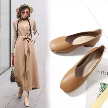 Женские туфли в стиле ретро с квадратной головкой, повседневные туфли на толстом каблуке 34 чёрный