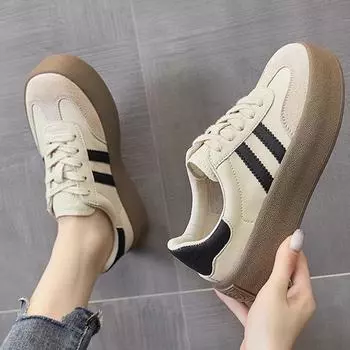 Женские туфли в стиле ретро, туфли на толстой подошве, повседневные спортивные белые туфли 40 бежевый