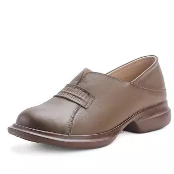 Женские туфли в стиле ретро, в британском стиле, широкой посадки, из кожи, на массивном каблуке - Наппа из коровьей кожи, круглый носок, туфли для мамы. 39