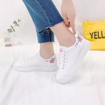 Женские туфли весна Белые удобные кроссовки Дышащие балетки Шнуровка Цветочные женские Повседневные туфли 35 синий