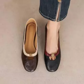 Женские туфли Xiaoxiangfeng Mary Jane Retro Camellia на плоской подошве, легкие кожаные туфли для прогулок на свежем воздухе 35