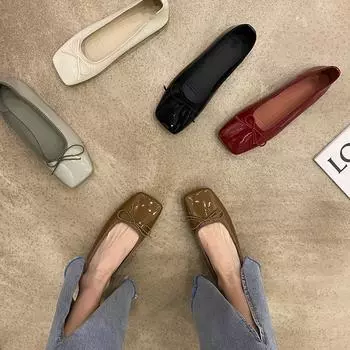 Женские туфли Xiaoxiangfeng, весна-осень 2025 года, новые туфли с квадратным носком и плоской подошвой, удобные, для работы на работе, с неглубоким носком, универсальные туфли для бабушек 35 чёрный